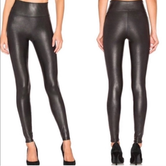 SPANX Pants - Spanx Faux Leather Black Shimmer Leggings Medium Petite
